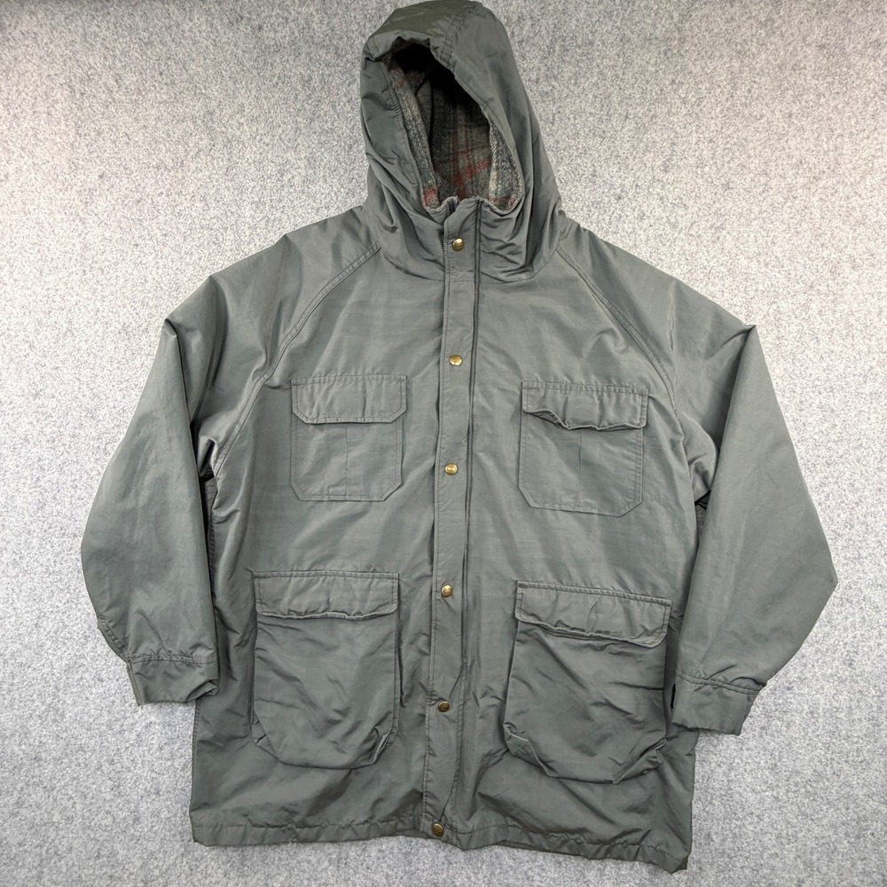Woolrich Mountain Parka XL Gray Green Wool Plaid Lined Made in USA Vintage
